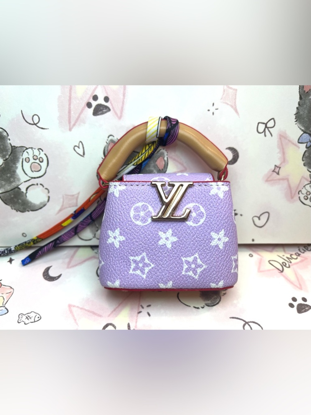 Mini Colorful Pattern Bag Charm Cute Top Handle Keychain